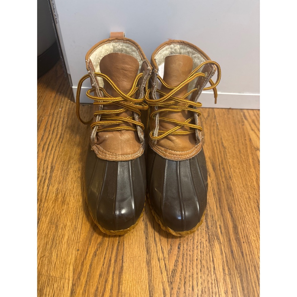 Sporto Duck Boots Brown Tan Leather Faux Shearling Lined Ankle Rain Boots Size 7